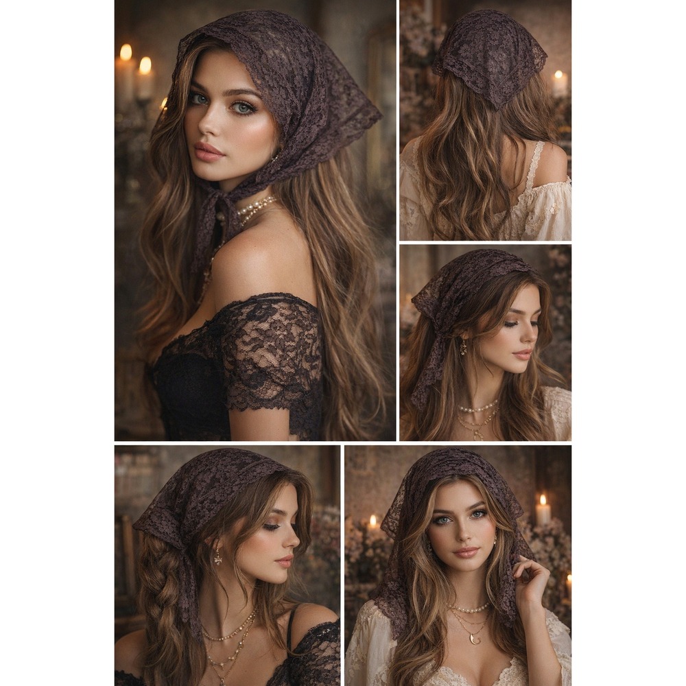 Sheer Lace Triangle Scarf Dark Purple Neck Head Wrap Accessory‎